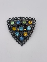 Vintage Art Deco Unk Mark Silver Tone Uranium Glass/Multicolor Glass Dress Clip