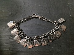 Vintage Silver-Tone Curb Link Charm Bracelet w/ Dangle Ten Commandments