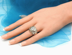 925 Sterling Silver White Topaz Bubble Dome Ring Chunky Statement Sz 6 Jewelry