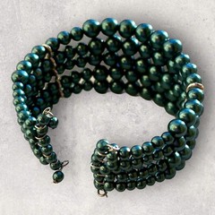Bracelet 5 Row Teal Beaded Stretch Cuff Bracelet Open Back Graduated (F111)