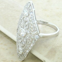 Art Navette Style 2 Ct Lab Created Diamond Vintage Engagement 14K Gold Over Ring