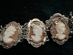 Vintage/Antique Genuine Shell Cameo Necklace, Brac, Sterling Silver. Victorian.