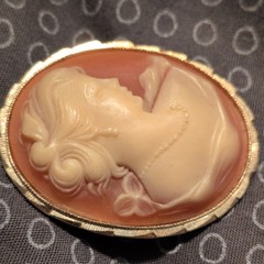 Oval Cameo Portrait Brooch Pin Gold Tone Frame Pink & Ivory, Beauty Theme