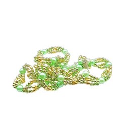 Green & Gold Beaded Multi-Strand Vintage Necklace Hong Kong Long Multi-Strand