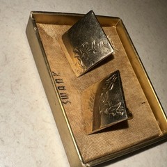 Vintage Men’s Square Gold-Tone Engraved Chain Link Cufflinks, No Stone sawnk