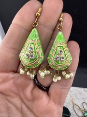 Green Necklace and Multiple Pair of Pierced Earrings 18”