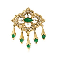 Vint Jade & Diamond Pin/Pendant w Pearls in 14k Gold
