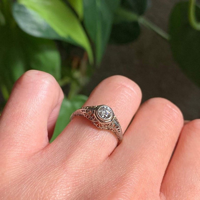 Daily Wear Art Deco Lab Created Diamond Engagement Ring for Mid-Century Ring