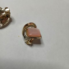 CHAREL Earrings Art Deco Clip Ons Mid Century Pink Moonglow Gold Tone Signed