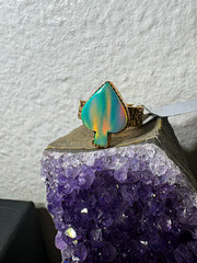 Spade-Shape Aurora Stone Adjustable Copper Ring
