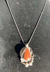 VTG Sterling Navajo Shadowbox One Feather Jasper Pendant Necklace Signed Larry W