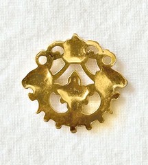 Jewelry Stamping – French raw brass double lion’s head w/14K gold plate – 5 pcs.