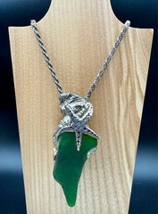 Vintage Studio Sterling Silver Green Sea Glass Starfish Pendant Necklace 58 gm