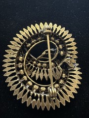 Vintage 1990s Pink and Purple Rhinestone Swirl Pin w/Brass Toned Finish