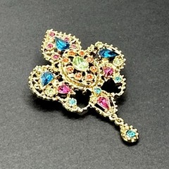 Colorful Rhinestone Dangle Brooch Pin J29A