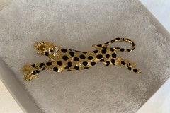 Running Gold tone and Black Cheetah Brooch Statement Piece