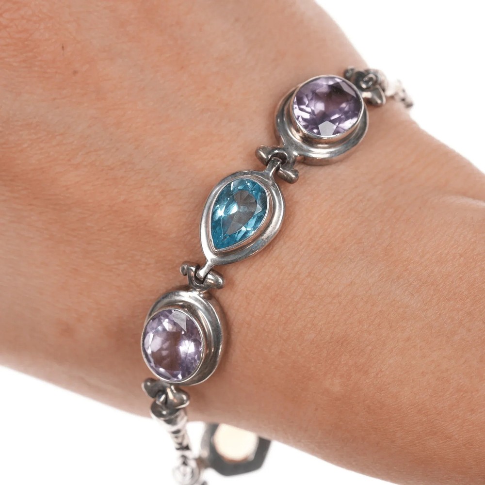 7.75″ Retro Sterling byzantine gemset bracelet