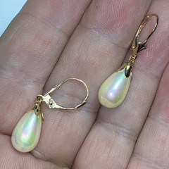 Earrings Pierced 14K Lever Back Majorca Broilette Fax Pearls Iridescent Unused