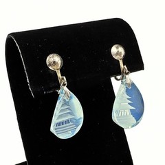 Antique Art Deco Marked Blue Glass Pagoda Sterling Silver Necklace Earrings Set