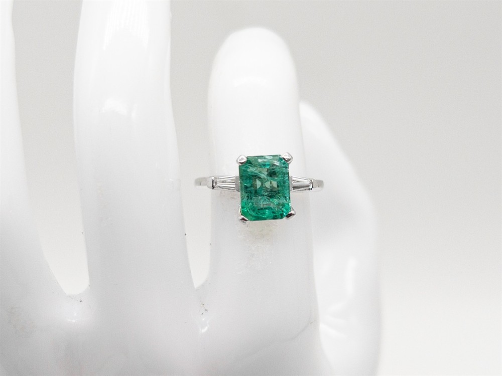 Vintage 1950s $5000 2.30ct AAA+++ Colombian Emerald Diamond 14k White Gold Ring