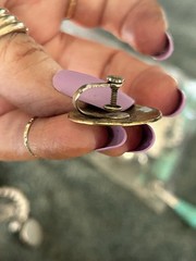 Amazing large Brass Taxco Abalone pin/pendant & Earring set. Screw backs.
