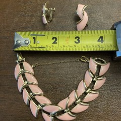 Vintage ‘Coro’ Pink & Gold tone Thermoset Bracelet and clip-on earrings