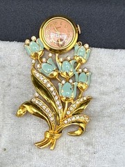 Vintage Welsbro Watch Brooch Tulips Pot Metal Rhinestone NICE Untested