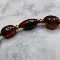 Vtg Mid-Century Faux Amber Lucite Necklace Statement Rootbeer Barrel 24″ 30g