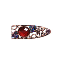Red Blue Rhinestone Copper Look Brooch With Safety Clasp Closure – 2 Inches