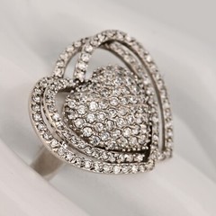Original Vintage Sterling Siilver Zirconia Moissanite Gemstone Pave Heart Ring