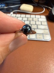 STERLING SILVER 925 Hematite Black Cabochon Ring Size 4, Vintage, 2g (#H)