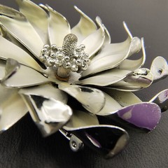Vintage 3D Flower Brooch Pin Brushed Silver Tone Curled Petals Retro 1960s 2″