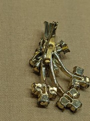 Vintage Coro Floral Spray Brooch Rhinestone Gold Tone 1940s 1950s Costume Pin