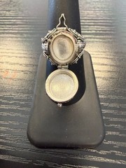 Vintage 925 Sterling Silver & Blue Sapphire Poison Pill Box Locket Ring Size 8.5