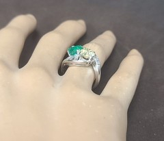 2.28ct. Platinum Vintage Art Deco Natural Emerald Diamond Toi Et Moi Ring GIA