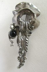 2.44 INCHES STUDIO STERLING BRUTALIST BROOCH w STONES