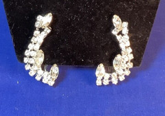 Estate UP THE EAR CLIMBER Prong Set Rhinestone Clip Earrings Wedding Bride E22