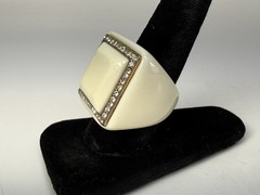 Vintage Large Chunky Plastic Rhinestone Square Shape Ring Size 7.5