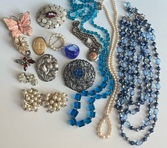 Vintage Jewelry Lot Deco Nouveau Brooch Necklace Earrings 1920-1960’s
