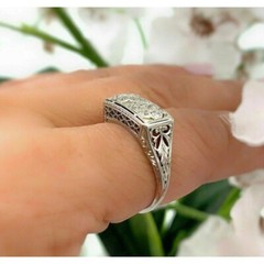 Vintage Style Flower Filigree Ring 2 Ct Lab Created Diamond 14k White Gold Over