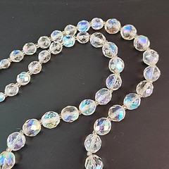 Vintage AB Glass Beaded Necklace Round Faceted Aurora Borealis 24″