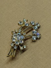 Vintage Coro Floral Spray Brooch Rhinestone Gold Tone 1940s 1950s Costume Pin