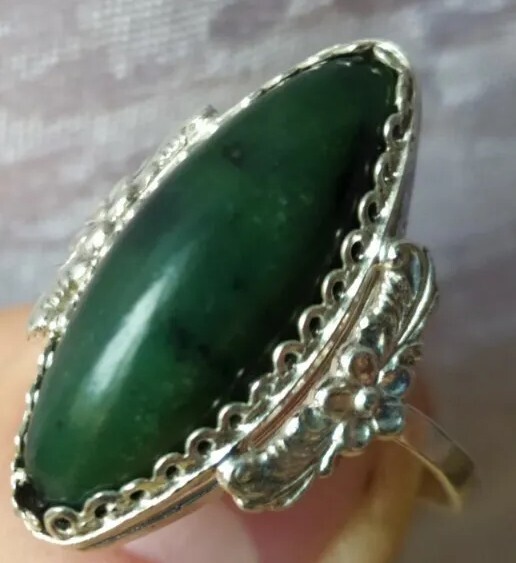 Elegant Nephritis stone RING SILVER 875 stamp USSR ANTIQUE size 8 Jewelry
