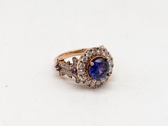 $7000 5ct Natural D BLOCK Tanzanite VS G Diamond 14k ROSE Gold HALO Ring 9g
