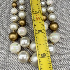 Vintage Necklace Acrylic Double Strand Gold Tone Imitation Pearl 17 Inches