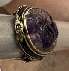 Vintage Hand Carved Amethyst Channel-Set Ring Size 6.25 Art Deco