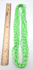Vintage Lime Green 3 Strand Plastic Bead Necklace Hong Kong Long 50″