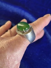 Vintage Estate 50’s Sterling &18k Green Jadeite Men’s Ring Size 9.75 Eyecatcher