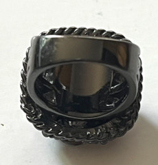 Vintage Dark Cocktail Dome Ring with 9 Greenish/Smoky Rhinestones Size 6