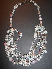 VTG Multi-Strand Polished Semi-Precious Stones, Shells, Silver Bead Necklace